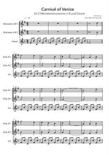Carnival of Venice: Für 2 Melodieinstrumente in Bb und Gitarre (F-Dur) by Unknown (works before 1850)