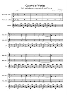 Carnival of Venice: Für 2 Melodieinstrumente in Bb und Gitarre (Es-Dur) by Unknown (works before 1850)
