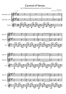 Carnival of Venice: Für 2 Melodieinstrumente in Bb und Gitarre (G-Dur) by Unknown (works before 1850)