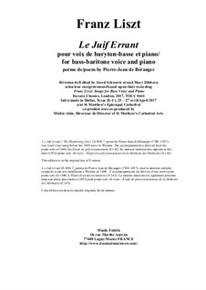 Le Juif Errant for bass-baritone and piano, original key of e minor: Le Juif Errant for bass-baritone and piano, original key of e minor by Франц Лист