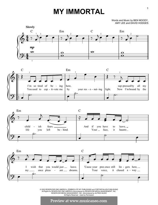 My Immortal (Evanescence): Для фортепиано by Amy Lee, Ben Moody, David Hodges