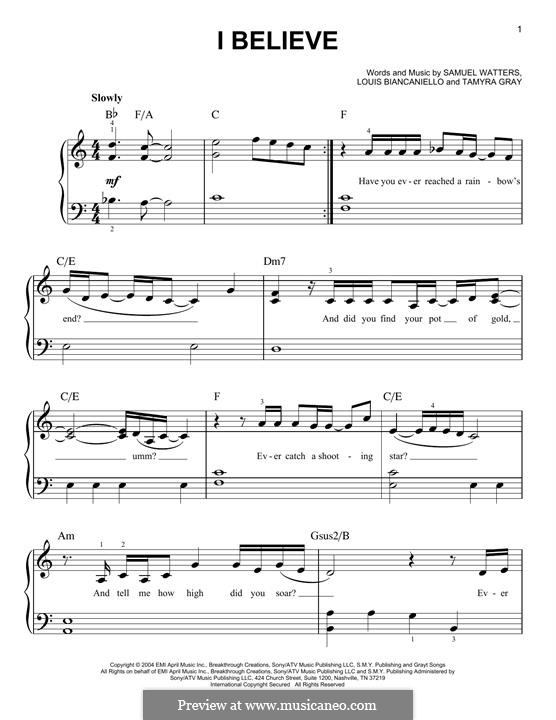 I Believe (Fantasia): Для фортепиано by Louis Biancaniello, Samuel Watters, Tamyra Gray