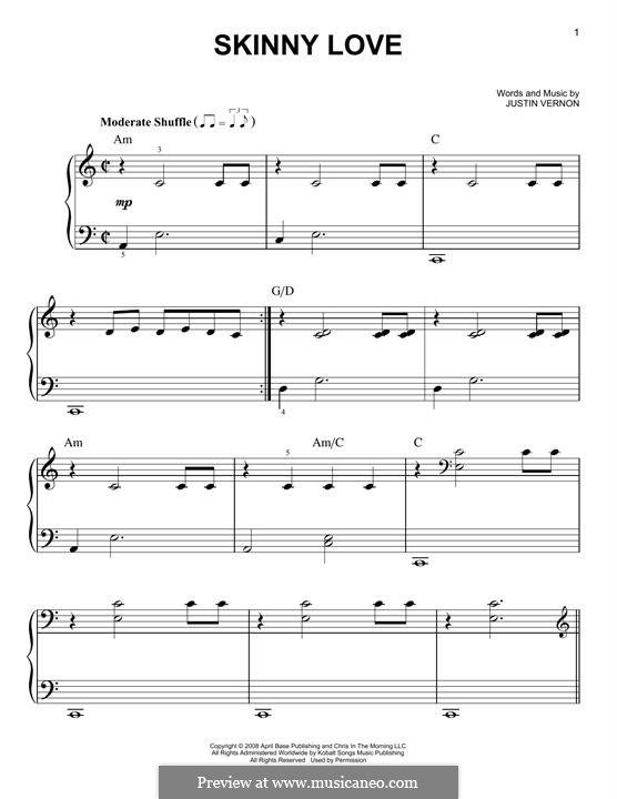 Skinny Love (Bon Iver): Для фортепиано by Justin Vernon