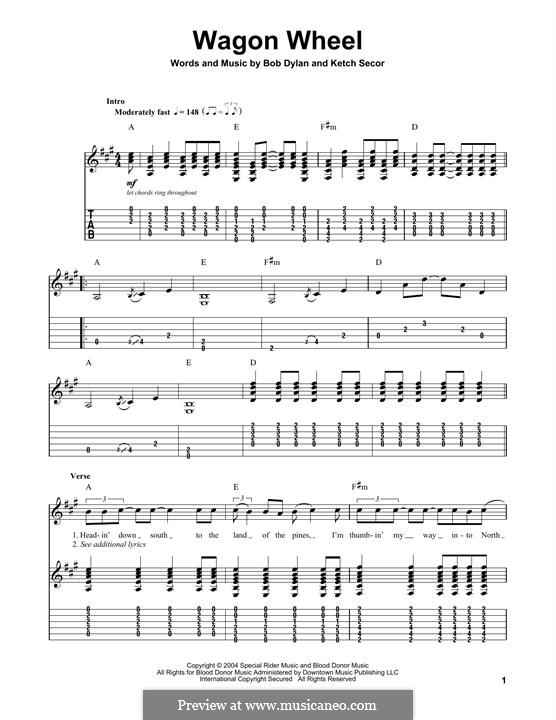 B. Dylan, K. Secor Wagon Wheel (Old Crow Medicine Show) ноты на MusicaNeo