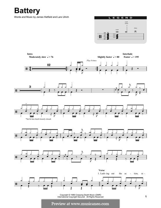 Battery (Metallica): Drum set by James Hetfield, Lars Ulrich