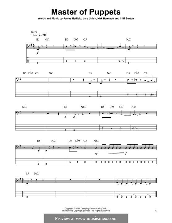 Master of Puppets (Metallica): Для бас-гитары с табулатурой by Cliff Burton, James Hetfield, Kirk Hammett, Lars Ulrich