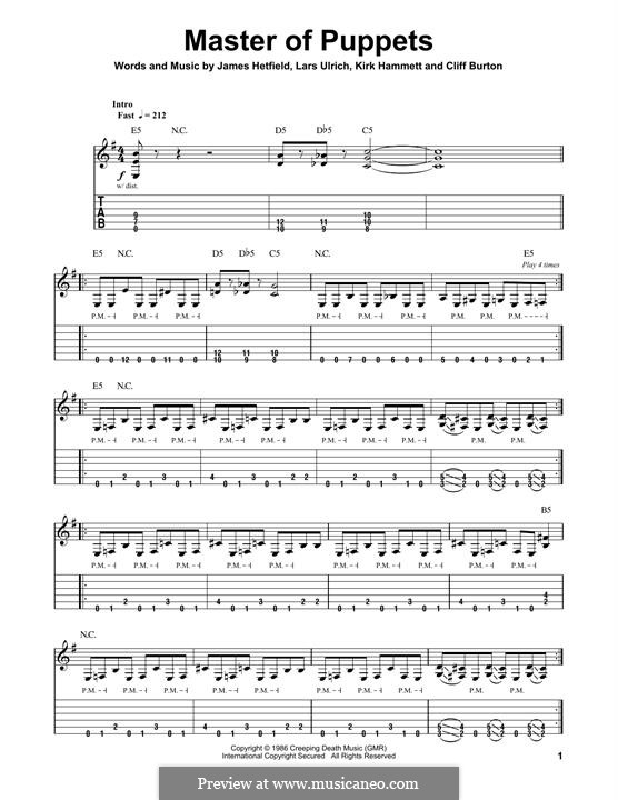 Master of Puppets (Metallica): Гитарная табулатура by Cliff Burton, James Hetfield, Kirk Hammett, Lars Ulrich