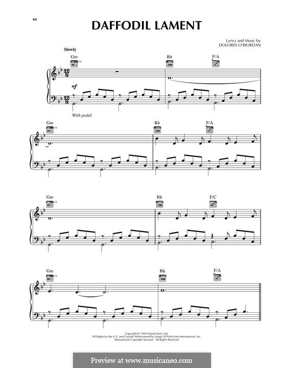 Daffodil Lament (The Cranberries): Для голоса и фортепиано (или гитары) by Dolores O'Riordan