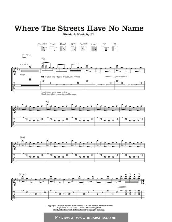 Where the Streets Have no Name: Гитарная табулатура by U2