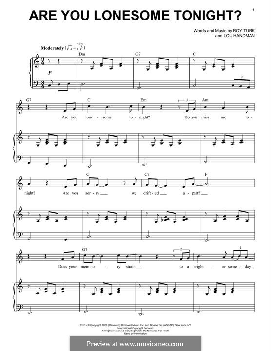 Are You Lonesome Tonight? (Elvis Presley): Для голоса и фортепиано by Lou Handman, Roy Turk