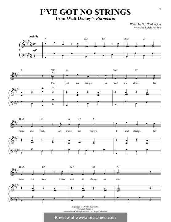I've Got No Strings (from Walt Disney's Pinocchio): Для голоса и фортепиано by Leigh Harline