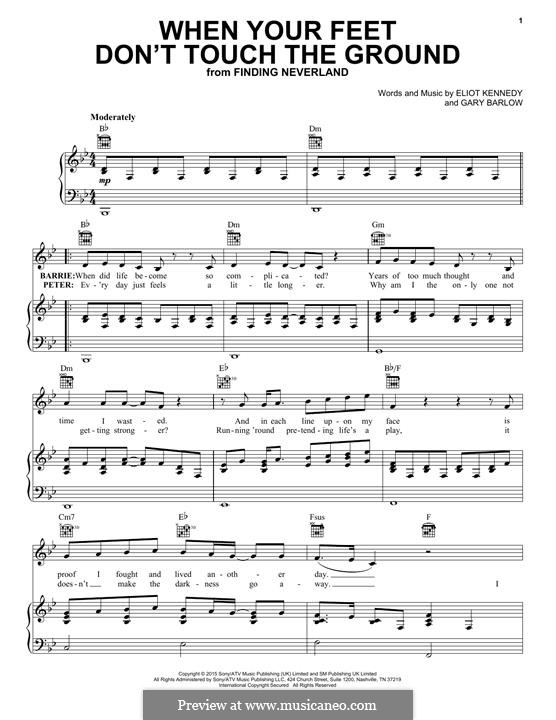 When Your Feet don't Touch the Ground (from 'Finding Neverland'): Для голоса и фортепиано (или гитары) by Eliot Kennedy, Gary Barlow