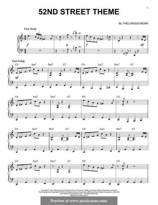 52nd Street Theme: Для фортепиано by Thelonious Monk
