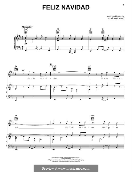 Feliz Navidad: Для голоса и фортепиано (или гитары) by José Feliciano
