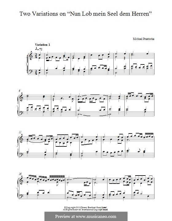 Two Variations on 'Nun Lob Mein Seel Dem Herren': Для фортепиано by Михаэль Преториус