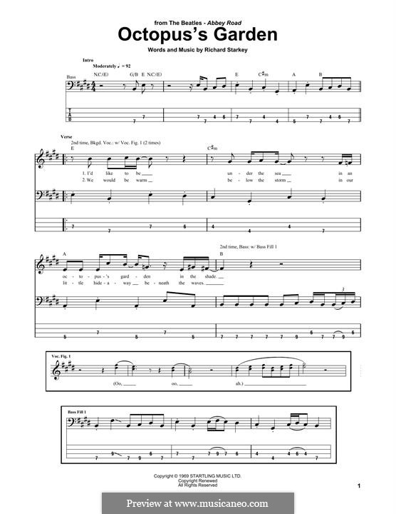 Octopus's Garden (The Beatles): Для бас-гитары с табулатурой by Ringo Starr