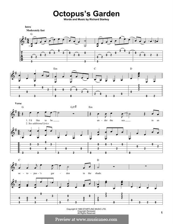 Octopus's Garden (The Beatles): Гитарная табулатура by Ringo Starr