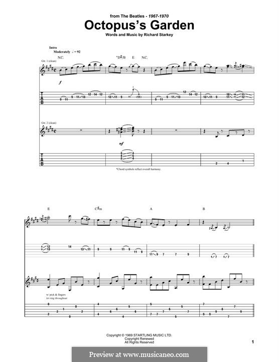 Octopus's Garden (The Beatles): Гитарная табулатура by Ringo Starr