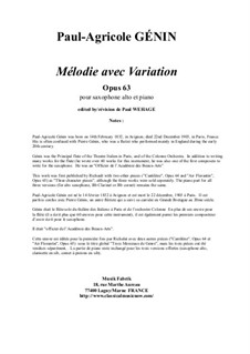 Mélodie avec variation, Op.63: Для саксофона альта и фортепиано by Pierre Agricola Genin