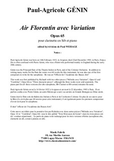 Air Florentin avec Variation, Op.65: For Bb clarinet and piano by Pierre Agricola Genin