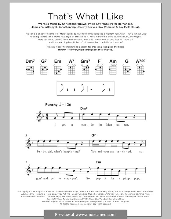 That's What I Like: Для укулеле by James Fauntleroy II, Jeremy Reeves, Jonathan Yip, Bruno Mars, Philip Lawrence, Ray Romulus, Christopher Brody Brown, Ray Charles McCullough II