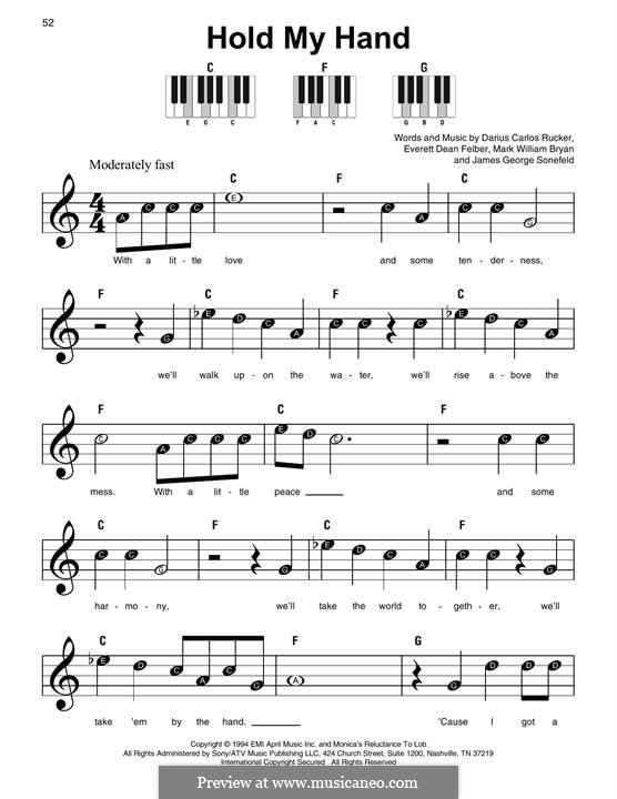 Hold My Hand (Hootie & The Blowfish): Для фортепиано by Darius Carlos Rucker, Everett Dean Felber, James George Sonefeld, Mark William Bryan