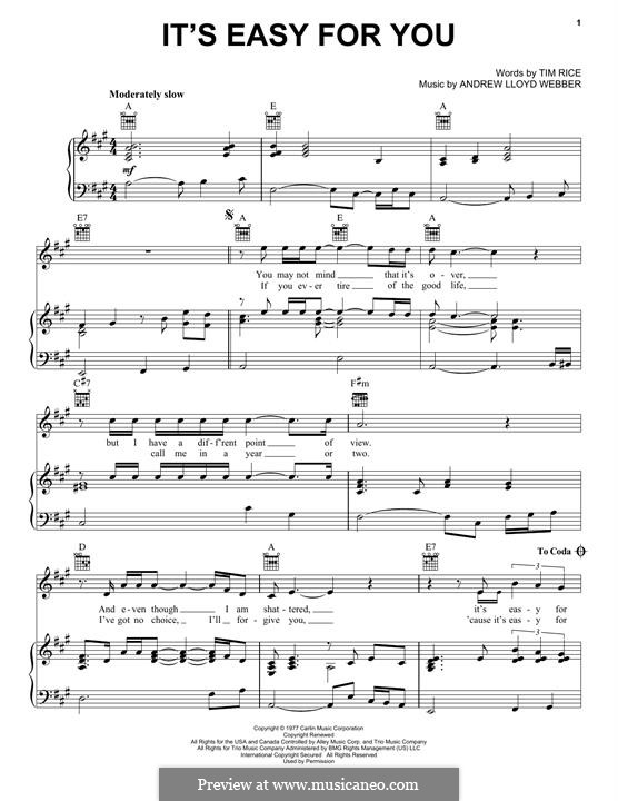 It's Easy for You: Для голоса и фортепиано (или гитары) by Andrew Lloyd Webber