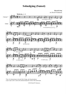 Романсы и баллады, Op.9: No.3 Solnedgång (Sunset), for clarinet and guitar by Эдвард Григ