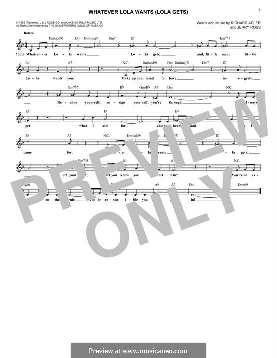 Whatever Lola Wants (Lola Gets): Мелодия by Jerry Ross, Richard Adler