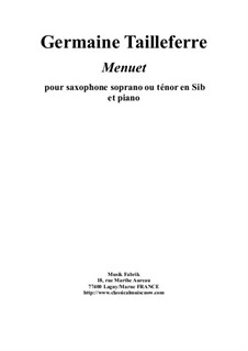 Menuet: For Bb soprano or tenor saxophone and piano by Germaine Tailleferre