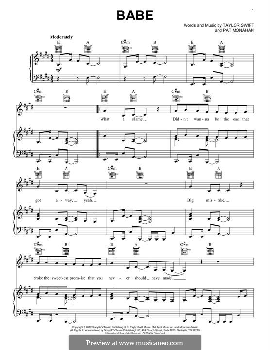 Babe (Sugarland feat. Taylor Swift): Для голоса и фортепиано (или гитары) by Patrick Monahan, Taylor Swift