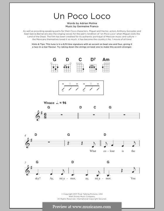 Un Poco Loco (from 'Coco'): Для укулеле by Germaine Franco.