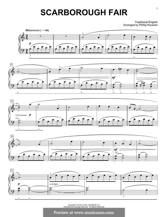 Scarborough Fair (Ptintable scores): Для фортепиано by folklore