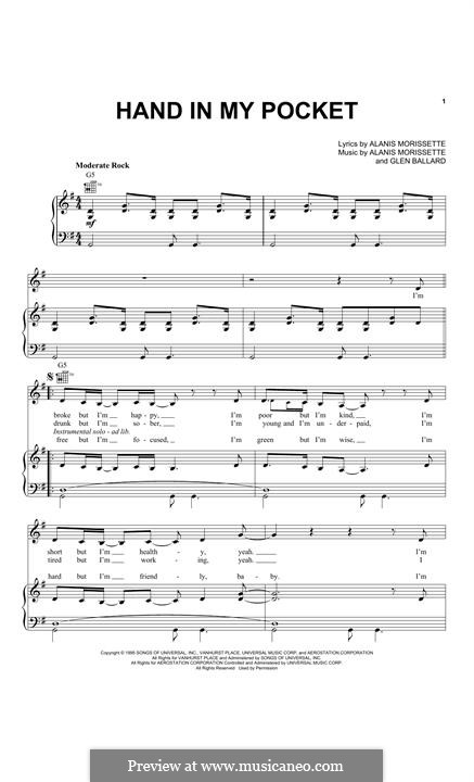 Hand In My Pocket (from Jagged Little Pill The Musical): Для голоса и фортепиано by Alanis Morissette, Glen Ballard