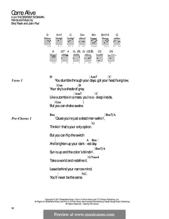 Come Alive (from The Greatest Showman): Текст, аккорды by Justin Paul, Benj Pasek