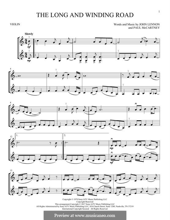 The Long and Winding Road (The Beatles): Для двух скрипок by John Lennon, Paul McCartney