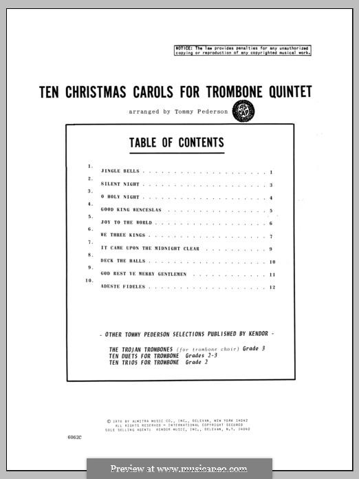 Ten Christmas Carols for Trombone Quintet: 2nd trombone part by Георг Фридрих Гендель, folklore, Франц Ксавьер Грубер, Джон Фрэнсис Уэйд, James Lord Pierpont, John H. Hopkins Jr.