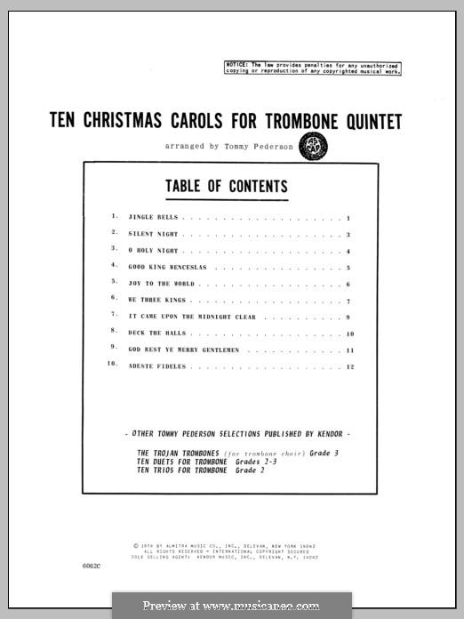 Ten Christmas Carols for Trombone Quintet: 4th trombone part by Георг Фридрих Гендель, folklore, Франц Ксавьер Грубер, Джон Фрэнсис Уэйд, James Lord Pierpont, John H. Hopkins Jr.