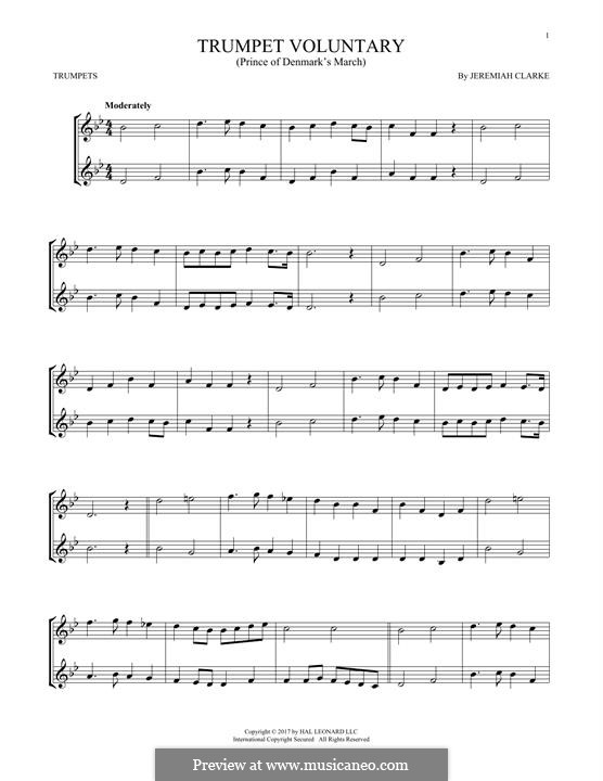 Prince of Denmark's March (Trumpet Voluntary), printable scores: For two trumpets by Джереми Кларк