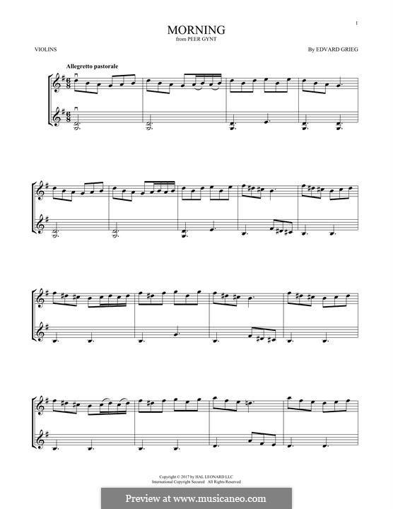 Сюита No.1. Утро, Op.46 No.1: Для двух скрипок by Эдвард Григ