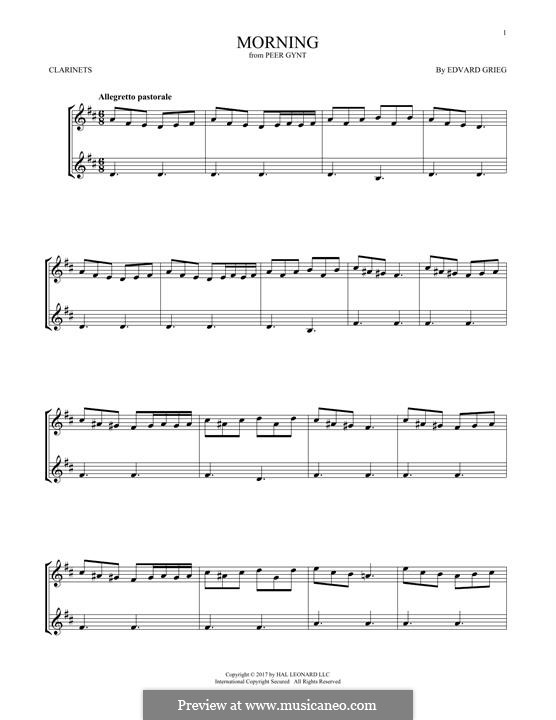 Сюита No.1. Утро, Op.46 No.1: Для двух кларнетов by Эдвард Григ