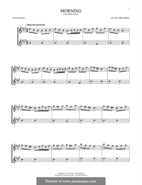 Сюита No.1. Утро, Op.46 No.1: For two alto saxophones by Эдвард Григ