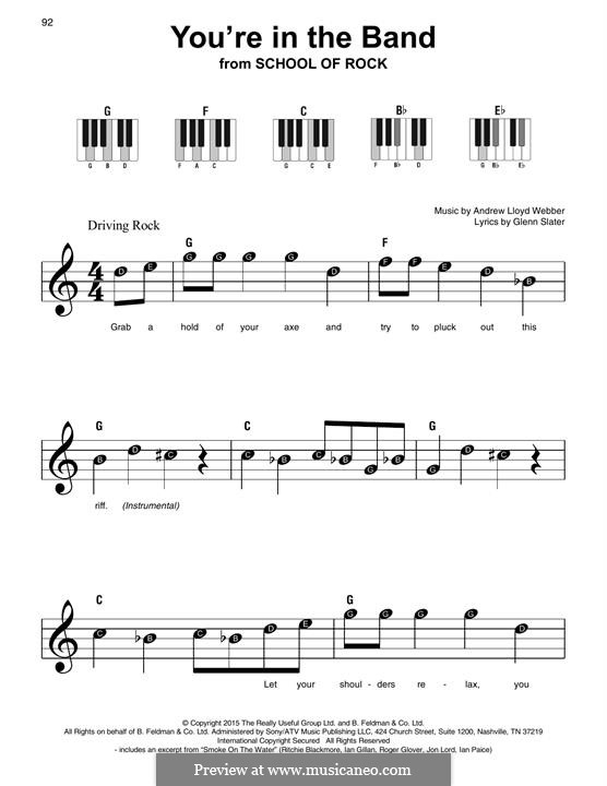 You're in the Band: For easy piano with lyrics by Andrew Lloyd Webber