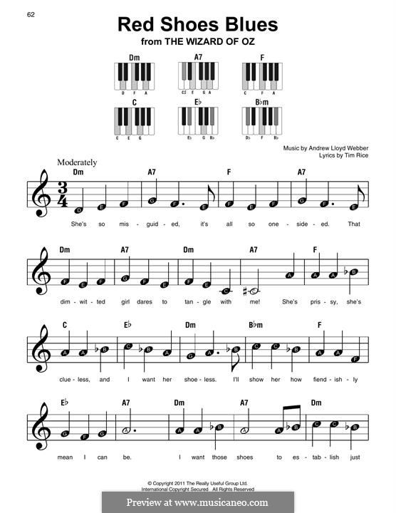 Red Shoes Blues (from The Wizard of Oz The Musical): For easy piano with lyrics by Andrew Lloyd Webber
