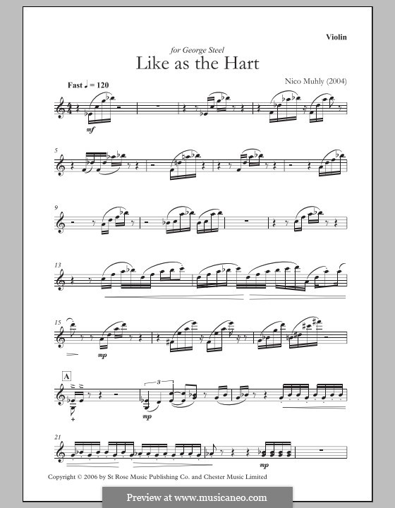 Like as the Hart: For violin and percussion parts by Nico Muhly