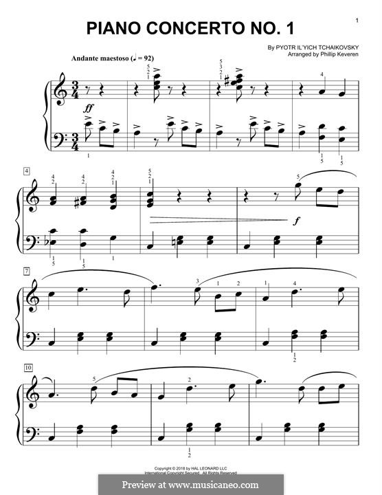 Концерт для фортепиано с оркестром No.1 си-бемоль минор, TH 55 Op.23: Часть I (Theme). Version for easy piano by Петр Чайковский