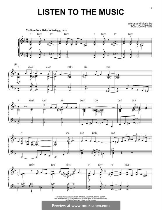 Listen to the Music (The Doobie Brothers): Для фортепиано by Tom Johnston