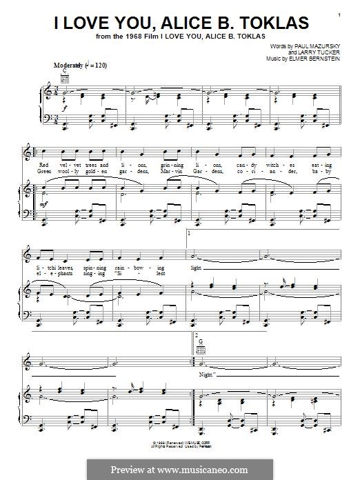I Love You, Alice B. Toklas: Для голоса и фортепиано (или гитары) by Elmer Bernstein