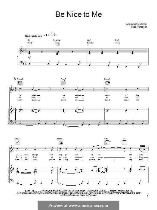 Be Nice To Me: Для голоса и фортепиано (или гитары) by Todd Rundgren