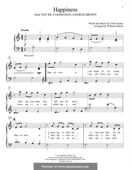 Happiness (from You're A Good Man, Charlie Brown): Для фортепиано (легкий уровень) by Clark Gesner